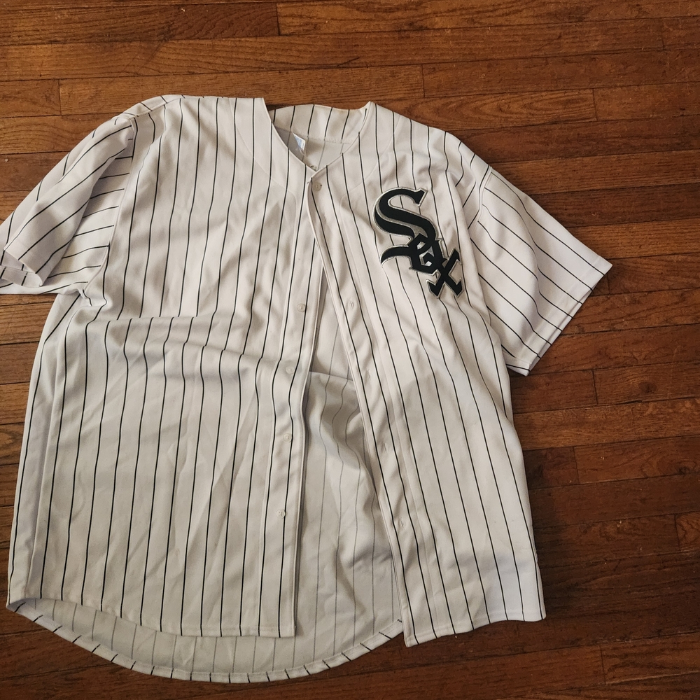 Russell Athletic White with Black Pinstripe Men’s Baseball Jersey